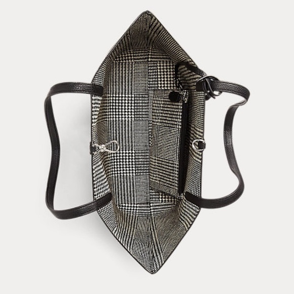 NWT! RALPH LAUREN REVERSIBLE Glen Plaid VEGAN LEATHER TOTE & matching ZIP POUCH! - Picture 5 of 11